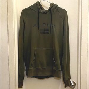 Alpha Clothing Olive Green Comfort Fleece Pullover Hoodie in Mens Size Medium